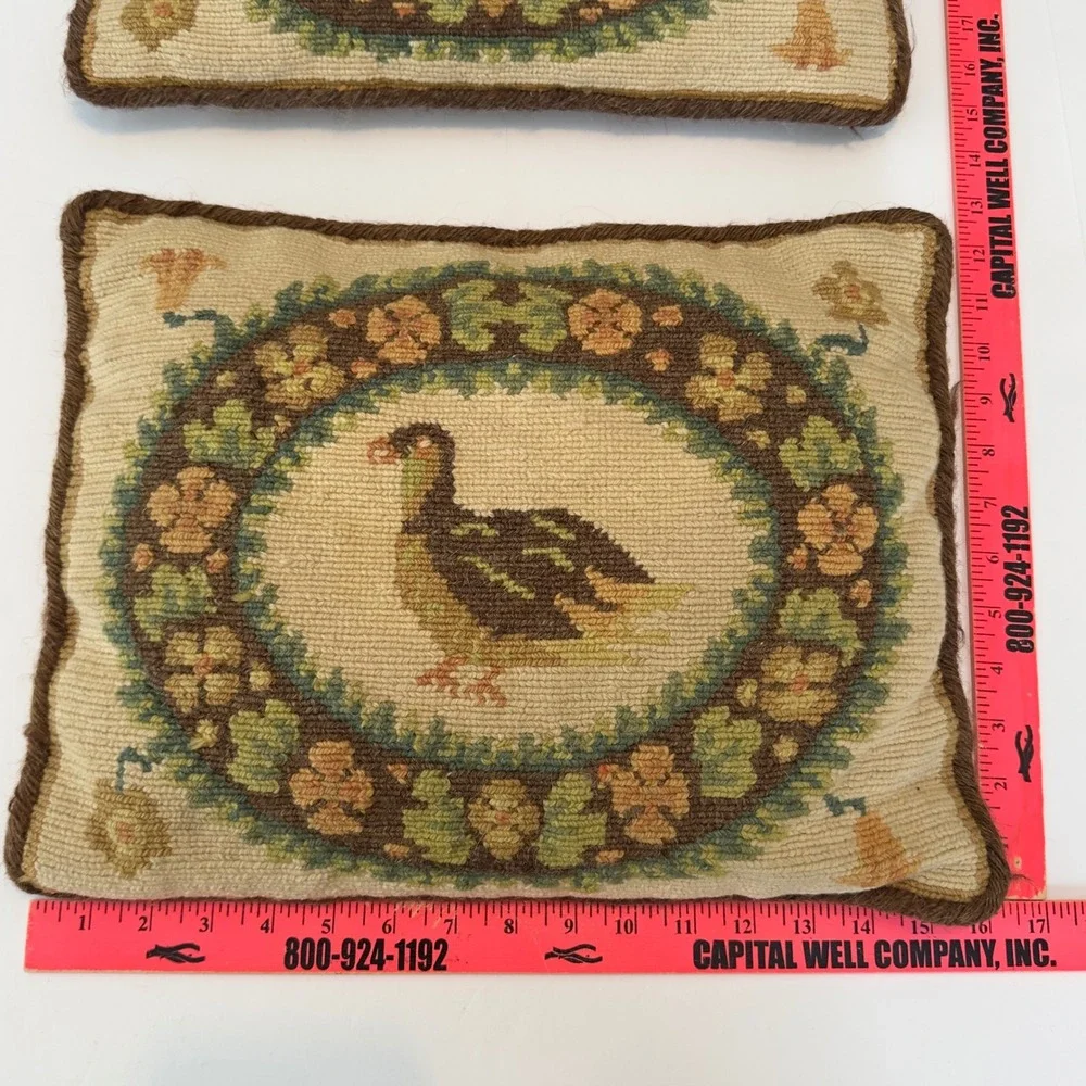 Vassiliki Prona Greece Majesties Fund‎ Needlepoint 2 Pillows Bird Floral Wreath